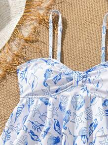 少女细肩带海星印花比基尼泳装套装