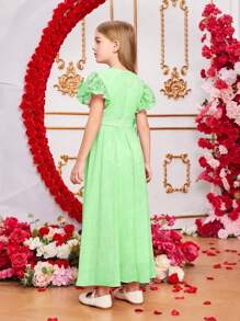 Kleinkind Mädchen A-Linie Kleid mit Spitzenkappärmeln und hoher Taille, süßer Prinzessinnenstil, weich und bequem