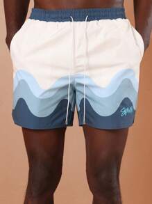 SUMWON 波浪印花尼龙泳裤 - 藍色 - 查看 5