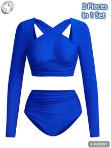 Innovista Women's Sportswear Surfing Bikini Set, Women's Two-Piece Swimwear, Long Sleeve UPF 50+ Sun Protection, Criss-Cross Back Design, Sexy