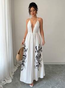 SHEIN Unity Spaghetti Strap Long Dress, Minimalist And Fashionable, Suitable For Summer - White - View 5