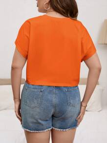 SHEIN Essnce Áo thun ngắn tay cánh dơi cổ tròn màu trơn cỡ lớn cho nữ - trái cam - Xem 2