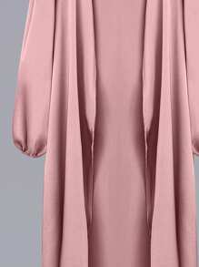 Al Najma Áo khoác ngoài kiểu Ả Rập tay đèn lồng màu trơn cho nữ, Abaya Maxi thường ngày, dùng cho trang phục thường ngày/ở nhà, áo choàng kín đáo - Màu Hồng  San hô - Xem 3