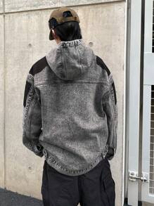 Manfinity EMRG Men's Casual Everyday Washed Loose Drop Shoulder Hooded Denim Jacket