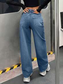 EURMUSE HIGH WAIST LOOSE STRAIGHT JEAN CASUAL - Light Wash - View 2