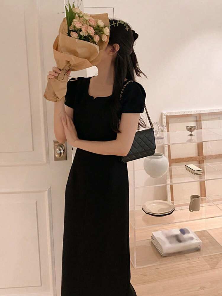Elegant Design Color-Blocking Short Sleeve Midi Dress For Women Elegant Sundress