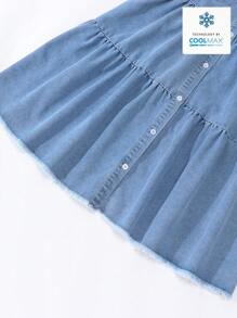 Elladie kids Denimly Tween Girls Vintage Casual Urban Preppy Style Denim Dress, Polo Collar, Frayed Hem - Light Wash - View 6