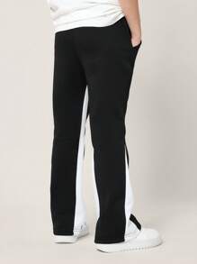SUMWON Flare Joggers With White Side Panel Athletic Pants Retro Style Streetwear Training Performance Bottoms Winter Season Youth Sports Casual Sweatpants - Black - View 5
