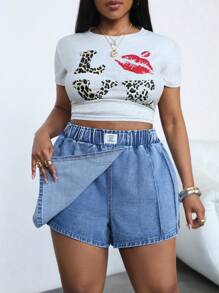 Dripcurv Quần short denim xanh cỡ lớn, dáng ôm thông thường, thích hợp cho tiệc tùng, ngày lễ, hẹn hò, ngày lễ tình nhân, trà chiều, kỳ nghỉ, lễ hội âm nhạc, phong cách Bohemian, buổi hòa nhạc đồng quê mùa hè Nashville Ibiza, kỳ nghỉ bãi biển, quần short boho - Màu xanh lam - Xem 7