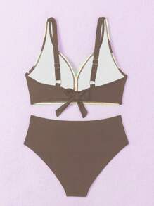 Conjunto de bikini de verano con cuello en V cruzado y bloques de color - Multicolor - Ver 4