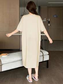 DAZY Cartoon Print Loose Fit Short Sleeve Women's Pajamas Dress - Apricot - View 2