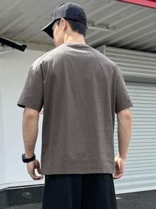 DAZY 男士休闲简约字母印花短袖T恤，夏季 - 灰色 - 查看 2