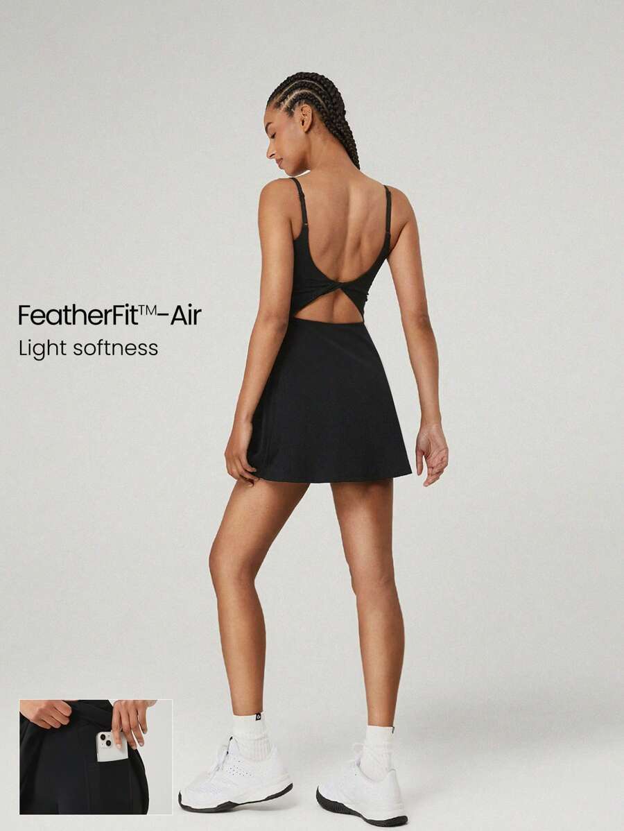 GLOWMODE FeatherFit™-Air Scoop Neck Knotted Mini Dress Quick Dry Moisture Wicking - Black - View 1