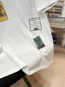 SHEIN Leap Crew 青少年男孩休闲短袖 T 恤，运动街头装朋克摇滚学院风，适合日常穿着、派对、音乐节，适合春夏季节