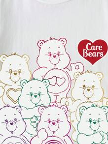 SHEIN X Care Bears Tween Girls White Satin Short Sleeve T-Shirt With Round Neck And Regular Hem Featuring A Cute Graphic Perfect For Everyday Wear - White - View 4