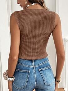 SHEIN Frenchy Top de tirantes de botones con textura de unicolor para vacaciones - Rosa - Ver 2