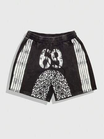Prep Herren Shorts mit Streifen- und Leoparden-Muster und Tunnelzug in der Taille