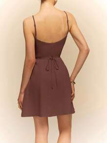 Poéselle 亚麻连衣裙挂脖连衣裙，前中心纽扣装饰，面料舒适透气，休闲度假适合日常通勤度假装女士纯色简约日常吊带裙