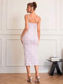 SHEIN VCAY Vestido de verano para vacaciones y citas, vestido con diseño delantero de encaje tejido fino, con estampado rojo y blanco de flores pequeñas, vestido de playa para vacaciones de verano, vestido para volver al colegio, vestido muy sencillo, vestido de oficina, vestido con aire "old money", vestido de profesora, vestido de cita, vestido para ir a bodas y fiestas con amigas en verano, vestido para ir a festivales de música, vestidos de verano para mujeres - Rojo y blanco - Ver 2