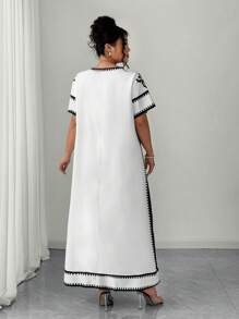 Elenzga Plus Size Women Loose Short Sleeve Printed Casual Vacation Dress