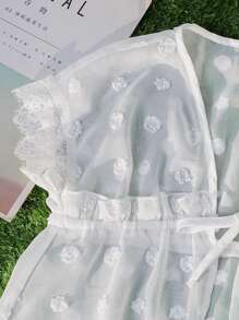 SHEIN Young Girl Woven Plain Fabric Collared Ruffles Cover Up - White - View 4