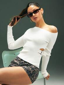 Denimoi 露肩扣饰毛衣，简约时尚，适合夏季