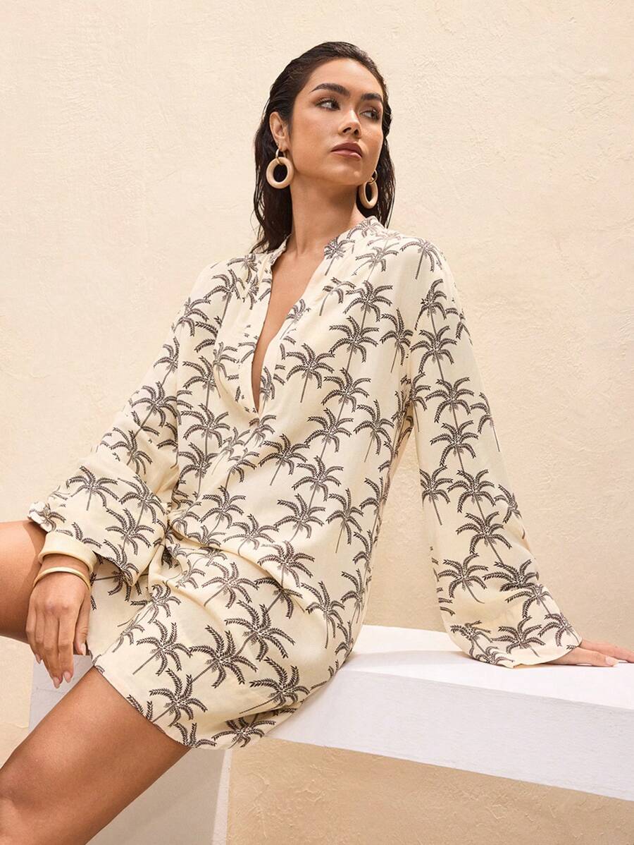 BY FELIZIA Viscose Print Mini Dress For Vacation For Holiday Beach Wear - Multicolor - View 1