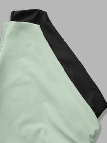 SHEIN EZwear Two-Piece Set Women Black & Mint Green Knitted One Shoulder Top - Mint Green - View 7