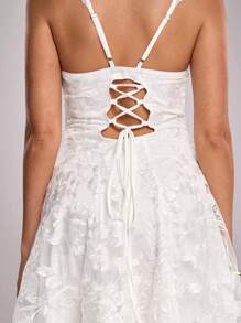 SHEIN BAE Women's Elegant Flower Embroidered Sheer Camisole Mini Dress, Summer - White - View 7