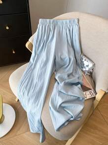 Franclia Pantaloni casual sciolti per donna con vita elastica e colore unito