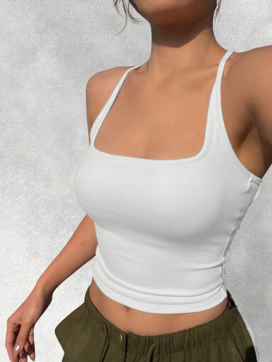 Jouncy 女士白色短款修身性感吊带背心 - 白色 - 查看 1