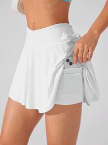 CourtClass Women's Summer Solid Color Bowknot Decor Pocket Design Sport Mini Skirt - White - View 5