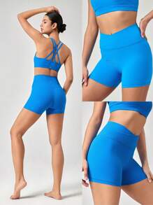 GLOWMODE Celana Pendek Biker FeatherFit™ Crossover Cutie 4,3 inci, Olahraga Ringan untuk Bersepeda, Lari, dan Latihan di Gym. - Blue Power - View 9