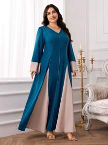 Al Najma Plus Size Women Arabic Style Minimalist Casual Dress, Suitable For Summer, Modest - Blue - View 5