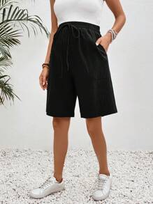 SHEIN Einfarbige Umstandsshorts mit Kordelzug Taille, Taschen und lockerer Passform