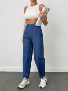 EURMUSE 100% Cotton High Waist Balloon Fit Jean 06-559 Y2k - Medium Wash - View 3