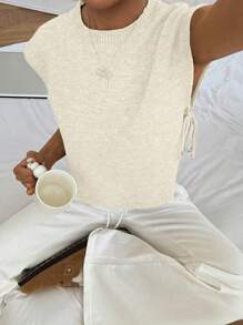 Flirla 女士宽松休闲纯色圆领针织背心