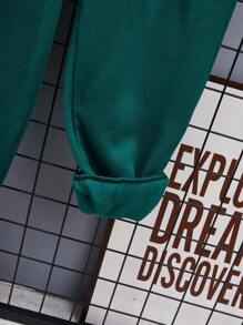 SHEIN Tween Boys' Casual Letter Print Round Neck Sweatshirt And Solid Color Thermal Lined Jogger Pants 2 Pieces Set, Thickened