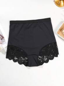 SHEIN Plus Size Women Lace Splice Shaping Tummy Control Pants - Black - View 5