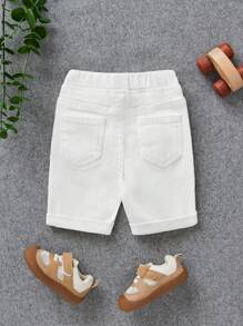 SHEIN Baby Jungen Unifarben Shorts mit elastischem Bund aus weißem Denim mit Taschen für den Sommer, Alltagsmode