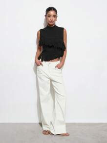 Maija Women Fashionable Solid Color Sleeveless Knit Top With Tassel Decor,Fall Women Clothes,European Summer - Black - View 1