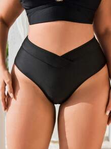 Swim Basics Plus Size Women Black Casual Vacation Bikini Bottom For Summer - Black - View 3