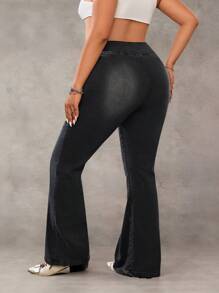 SHEIN ICON Plus Size Women Flare Jeans, Casual, Suitable For Summer - Black - View 2