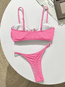 Swim Vcay 针织提花性感细肩带金属比基尼 - 粉色 - 查看 5