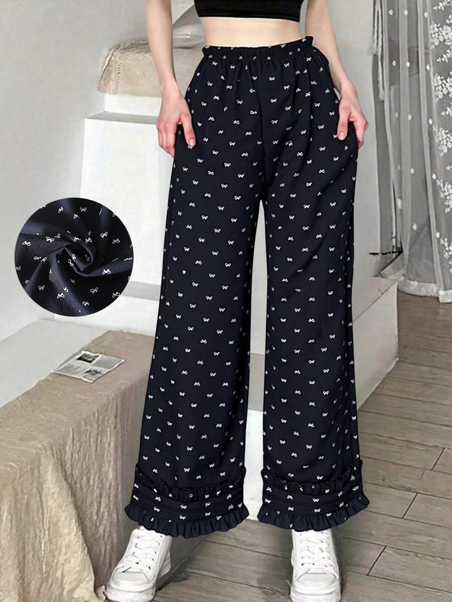 Pantalones estilo coreano casual y holgado con estampado de mariposa y cintura elástica para niñas