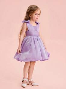 Fern Glow  Young Girl Elegant & Cute Purple Organza Dress, Summer - Mauve Purple - View 7