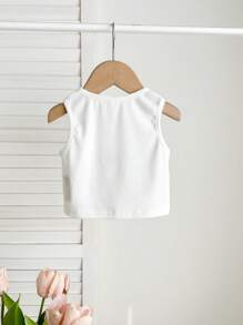 SHEIN Camisola blanca de punto con lazo y espalda descubierta, versátil y casual para niña pequeña en verano - Blanco - Ver 2