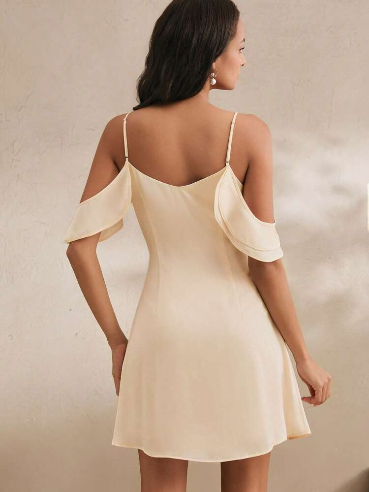 Spring/Summer New Floral 3D Print Silk Satin Ruffled Sleeve Short Dress, Elegant For Vacation, Date Night, Beach