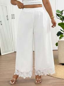 SHEIN Frenchy Plus Size Solid Color Casual Pants, Fashionable Suitable For Summer - White - View 4