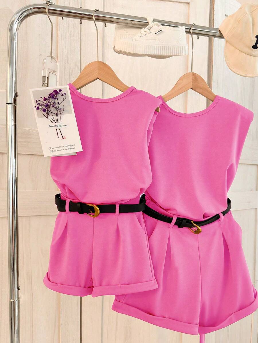 Set casual 2 buc. Vesta si pantaloni scurti pentru fete Tween - Roz - Vizualizare 1